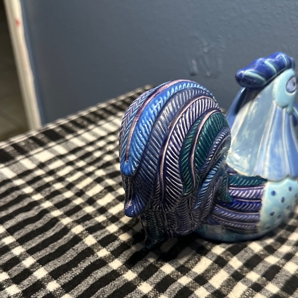 Blue Ceramic Rooster Figurine - Picture 6 of 7